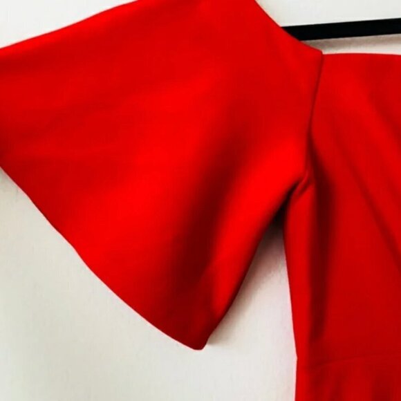 Zara Red Off-Shoulder Midi Dress with Flared Sleeves, Size Small - Picture 3 of 8